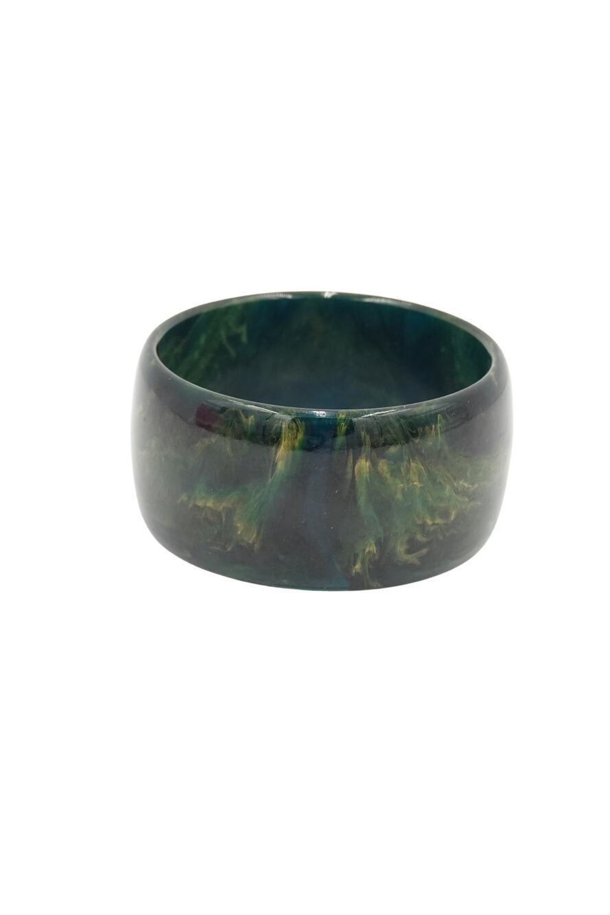 Vintage 1960s Deep Green Marbled Wide Bangle